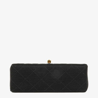 Chanel Mini Square Flap Bag aus schwarzem gestepptem Jersey mit 24K vergoldeten Beschlägen