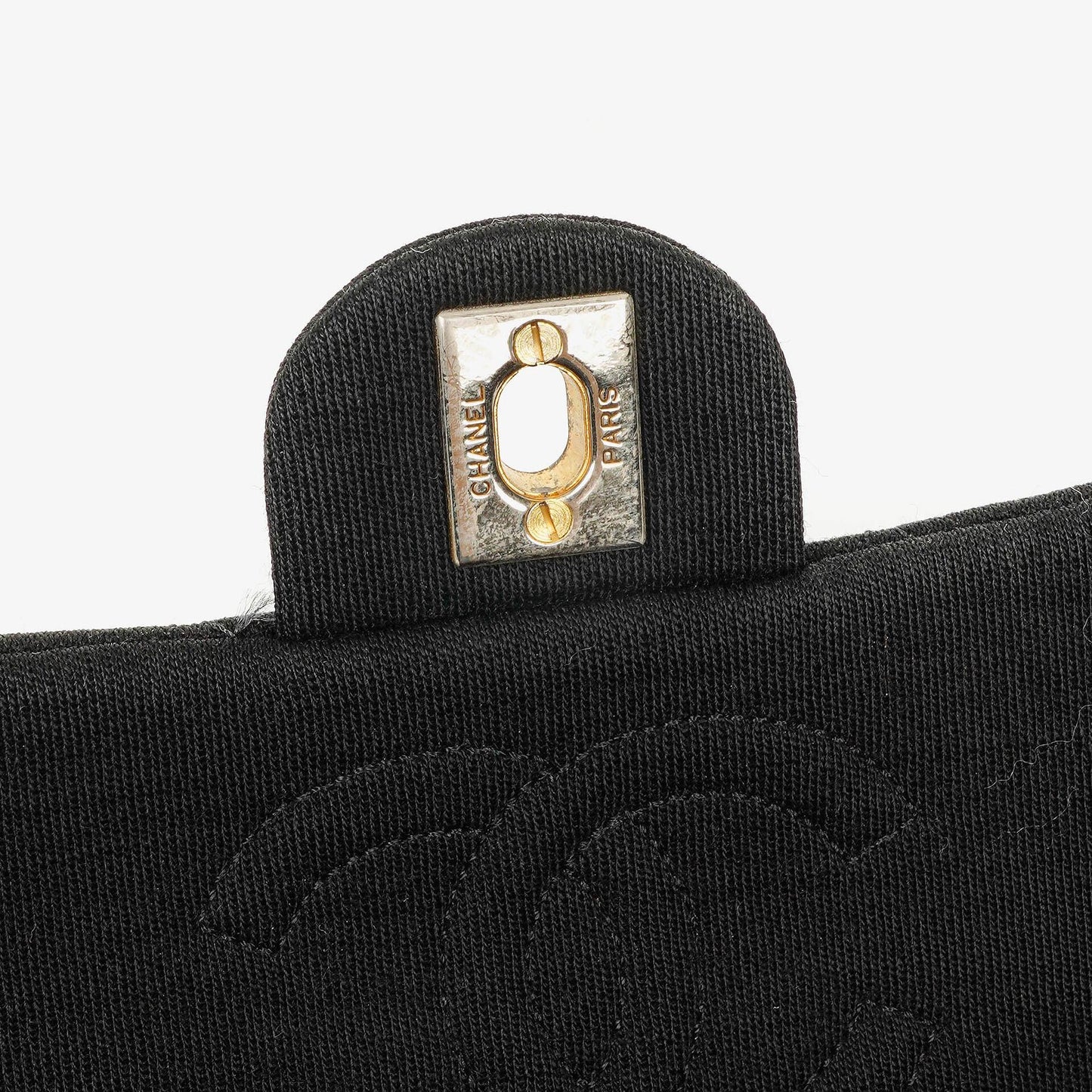Chanel Mini Square Flap Bag aus schwarzem gestepptem Jersey mit 24K vergoldeten Beschlägen