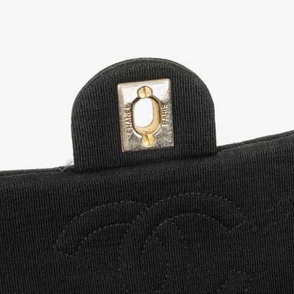Chanel Mini Square Flap Bag aus schwarzem gestepptem Jersey mit 24K vergoldeten Beschlägen