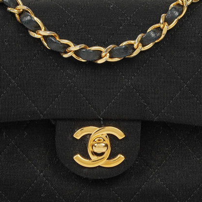 Chanel Mini Square Flap Bag aus schwarzem gestepptem Jersey mit 24K vergoldeten Beschlägen