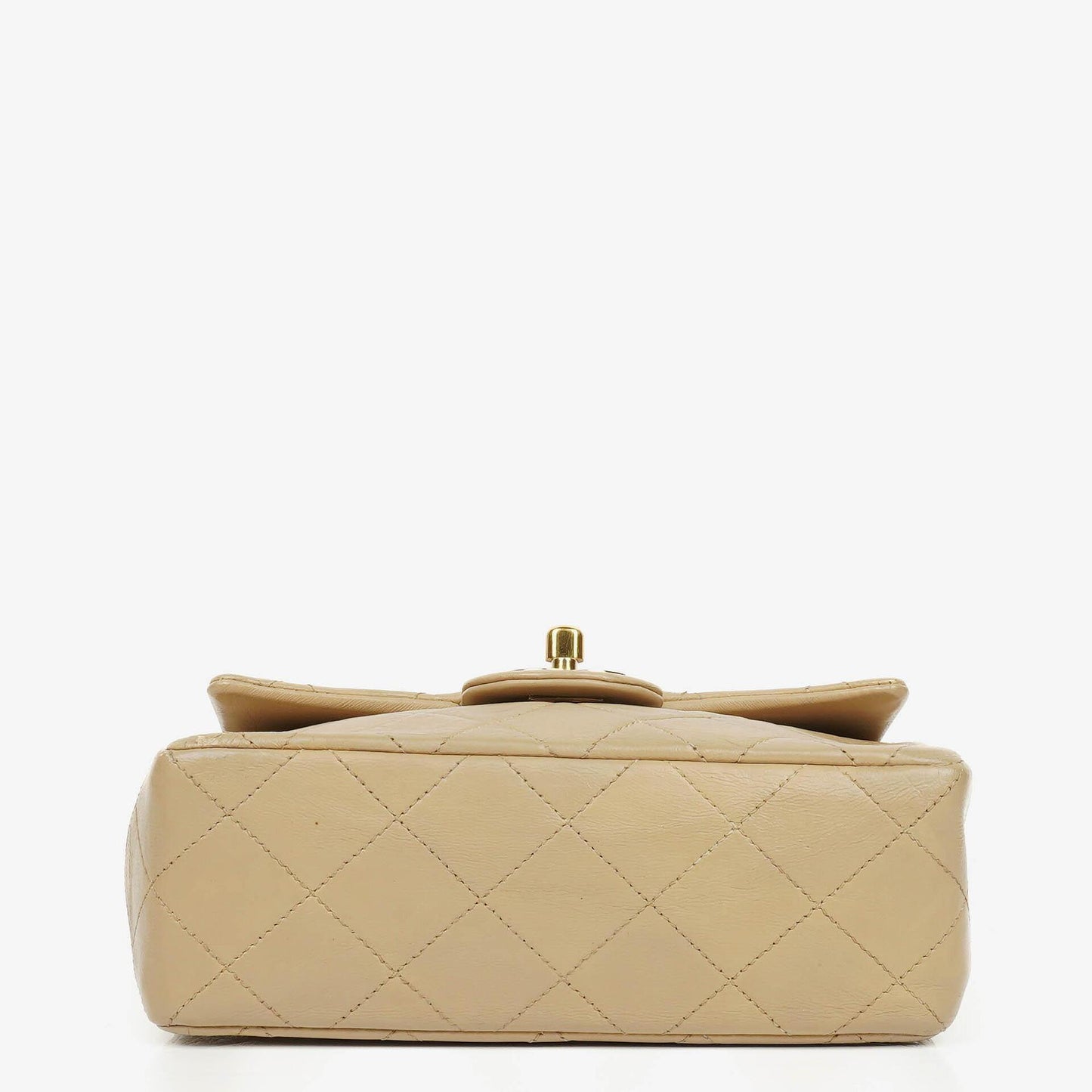 Chanel Mini Square Klappentasche aus beigem gestepptem Leder mit 24K vergoldeten Beschlägen
