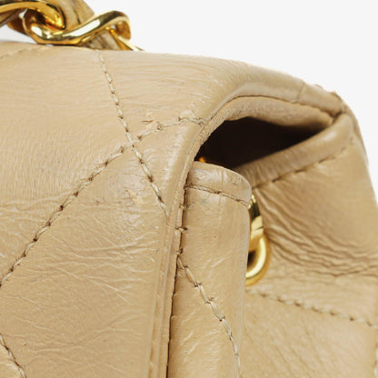 Chanel Mini Square Klappentasche aus beigem gestepptem Leder mit 24K vergoldeten Beschlägen