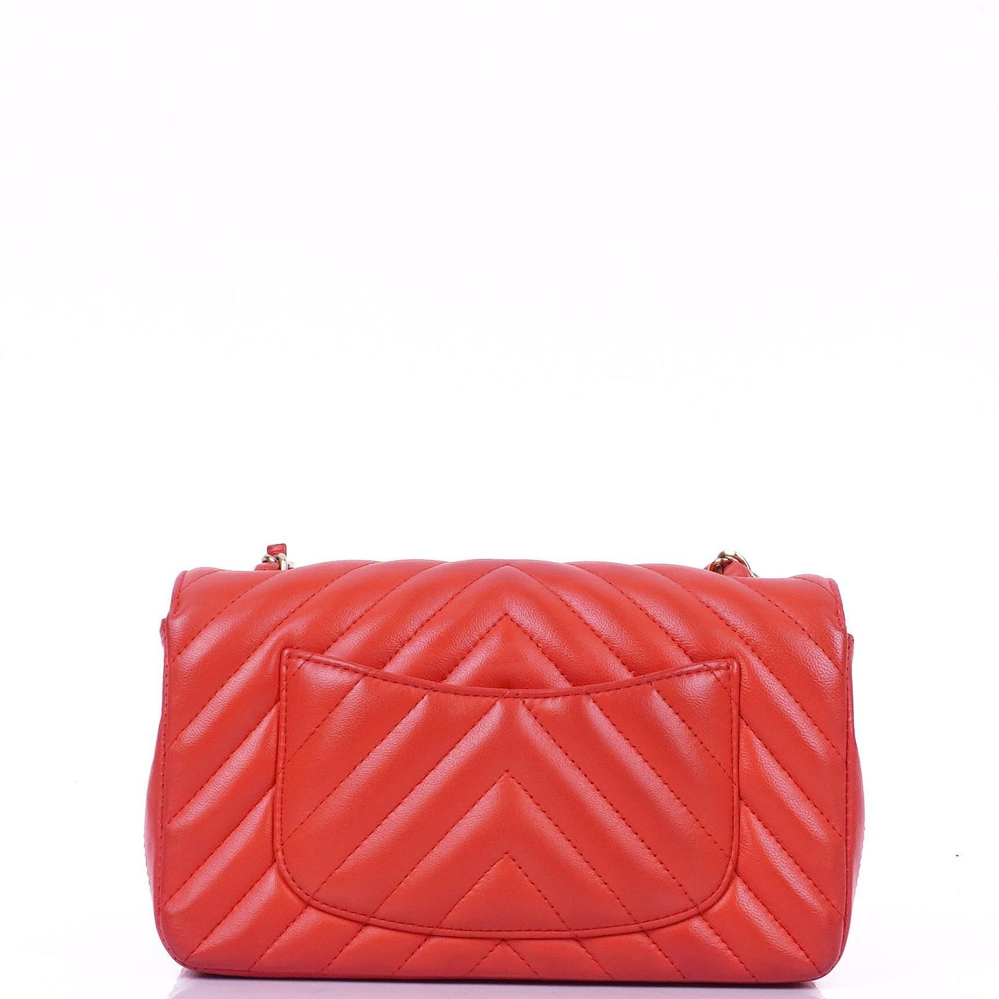 Chanel Mini Rectangular Classic Single Flap Bag aus Korallen Chevron gestepptem Lammleder mit goldfarbener Hardware