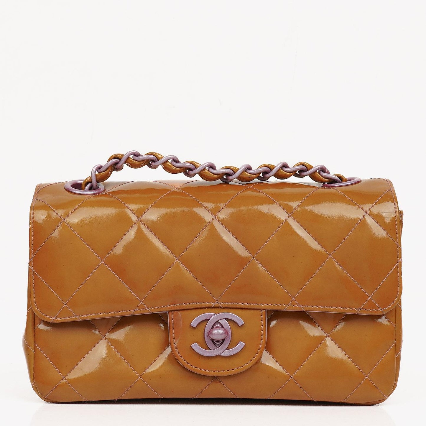 Chanel Mini Rectangular Flap Tasche aus gestepptem Lackleder