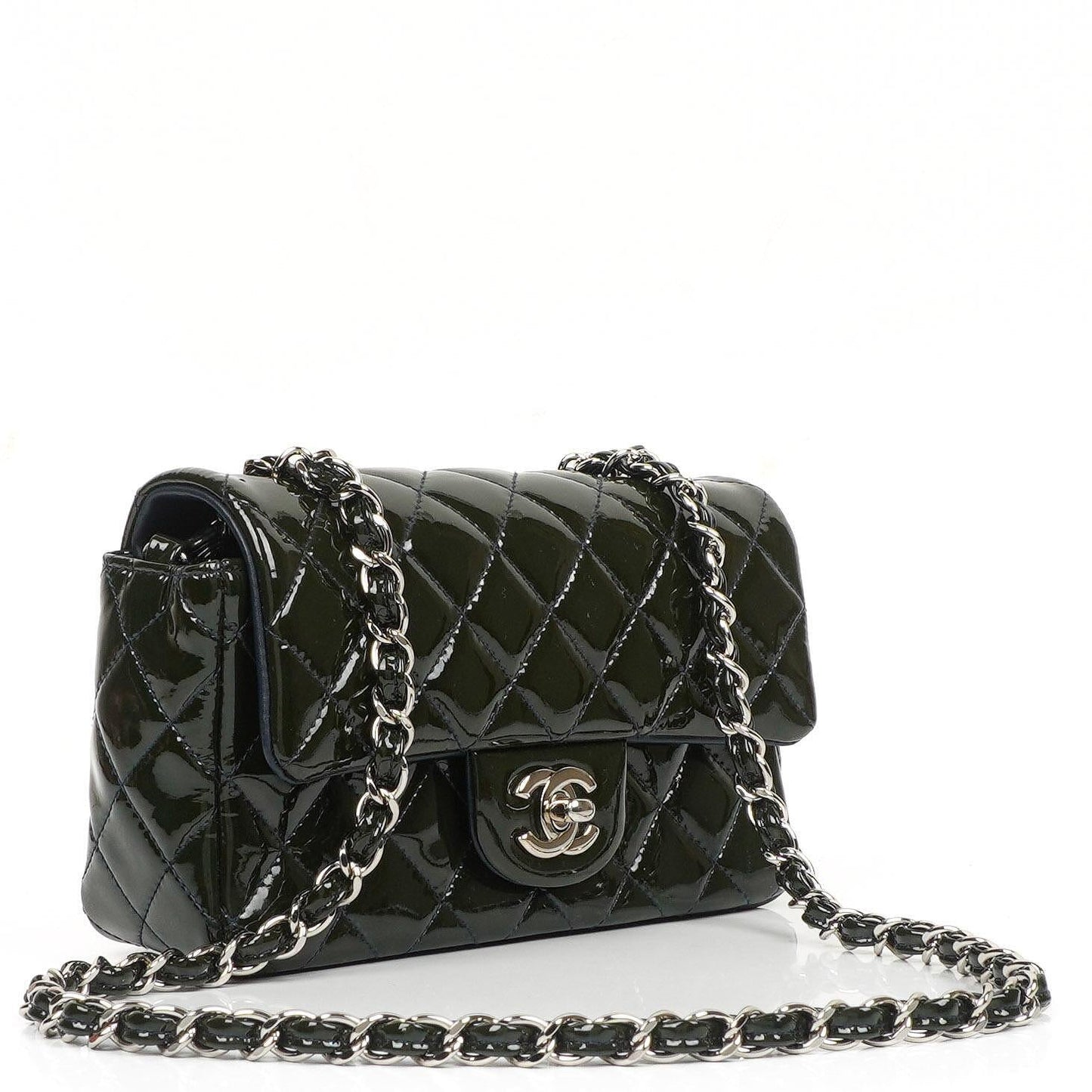 Chanel Mini Rechteckige Klappentasche In Gepolstertem Lackleder Mit Silberfarbener Hardware, 2013-2014
