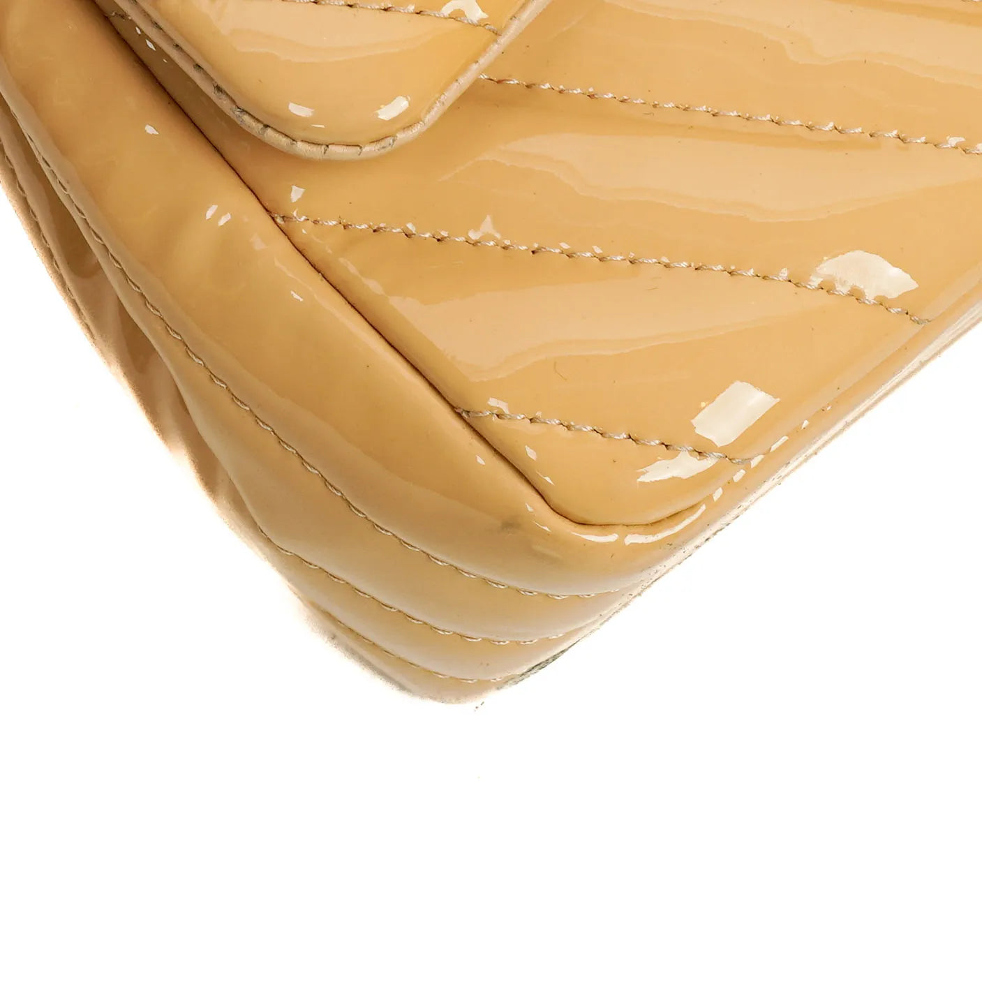 Chanel Mini Rectangular Single Flap Tasche aus Chevron-Lackleder mit silberfarbenen Beschlägen