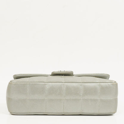 Chanel Mini Rectangular Single Flap Tasche Blume aus metallic-silbernem gestepptem Lammleder mit silberfarbenen Beschlägen
