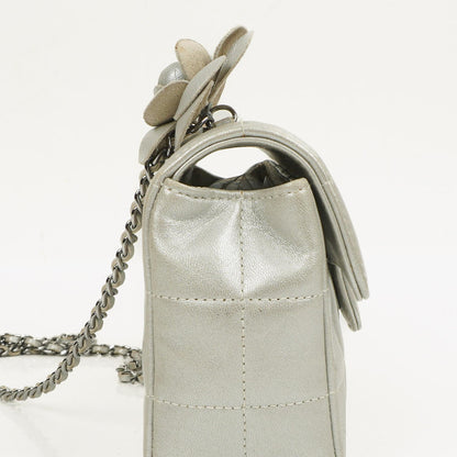 Chanel Mini Rectangular Single Flap Tasche Blume aus metallic-silbernem gestepptem Lammleder mit silberfarbenen Beschlägen