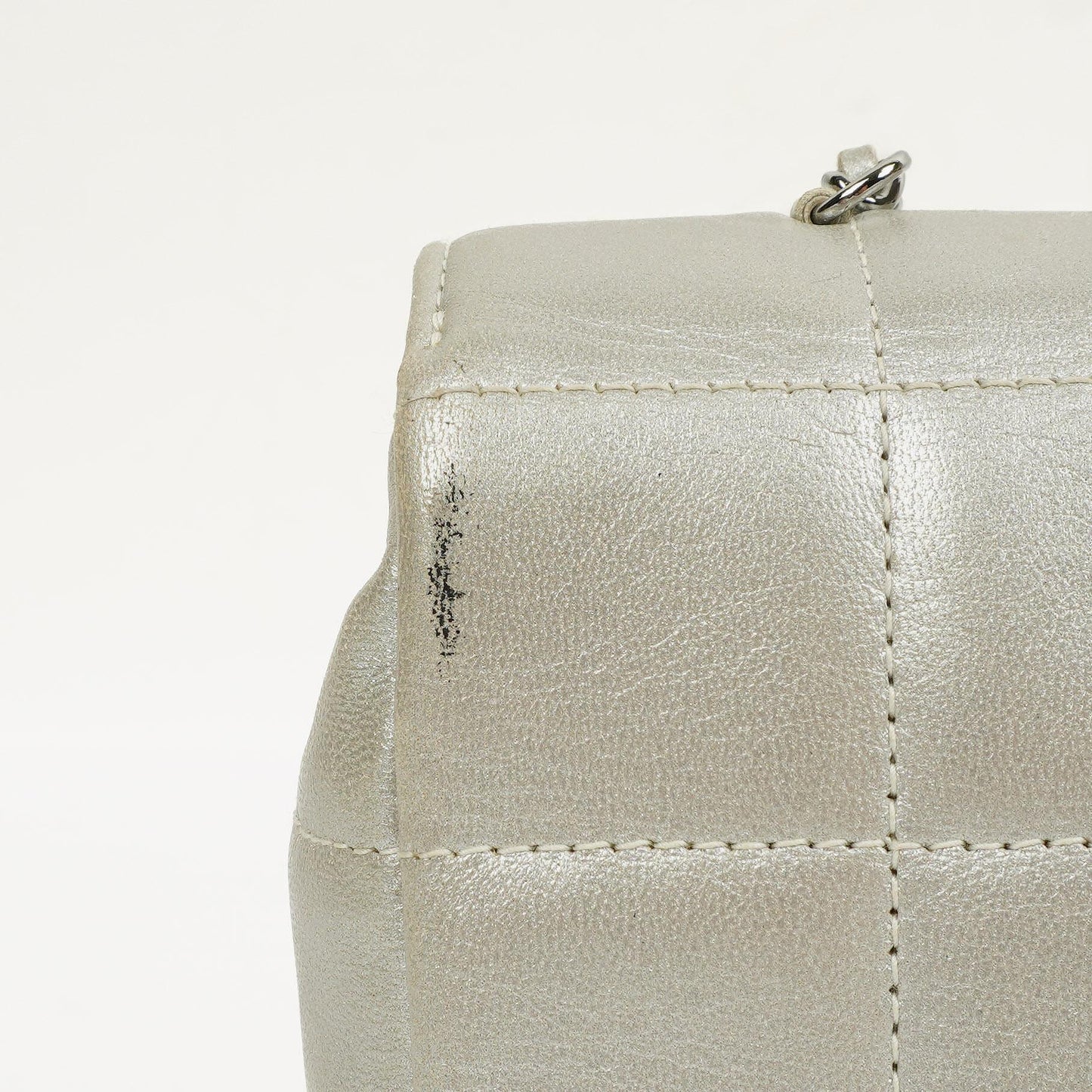 Chanel Mini Rectangular Single Flap Tasche Blume aus metallic-silbernem gestepptem Lammleder mit silberfarbenen Beschlägen