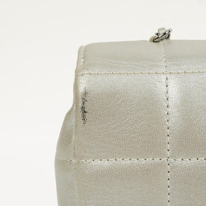 Chanel Mini Rectangular Single Flap Tasche Blume aus metallic-silbernem gestepptem Lammleder mit silberfarbenen Beschlägen