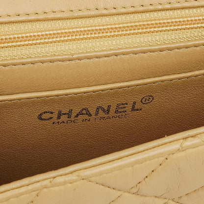 Chanel Mini Square Classic Flap Bag aus beigem gestepptem Lammleder mit silberfarbener Hardware