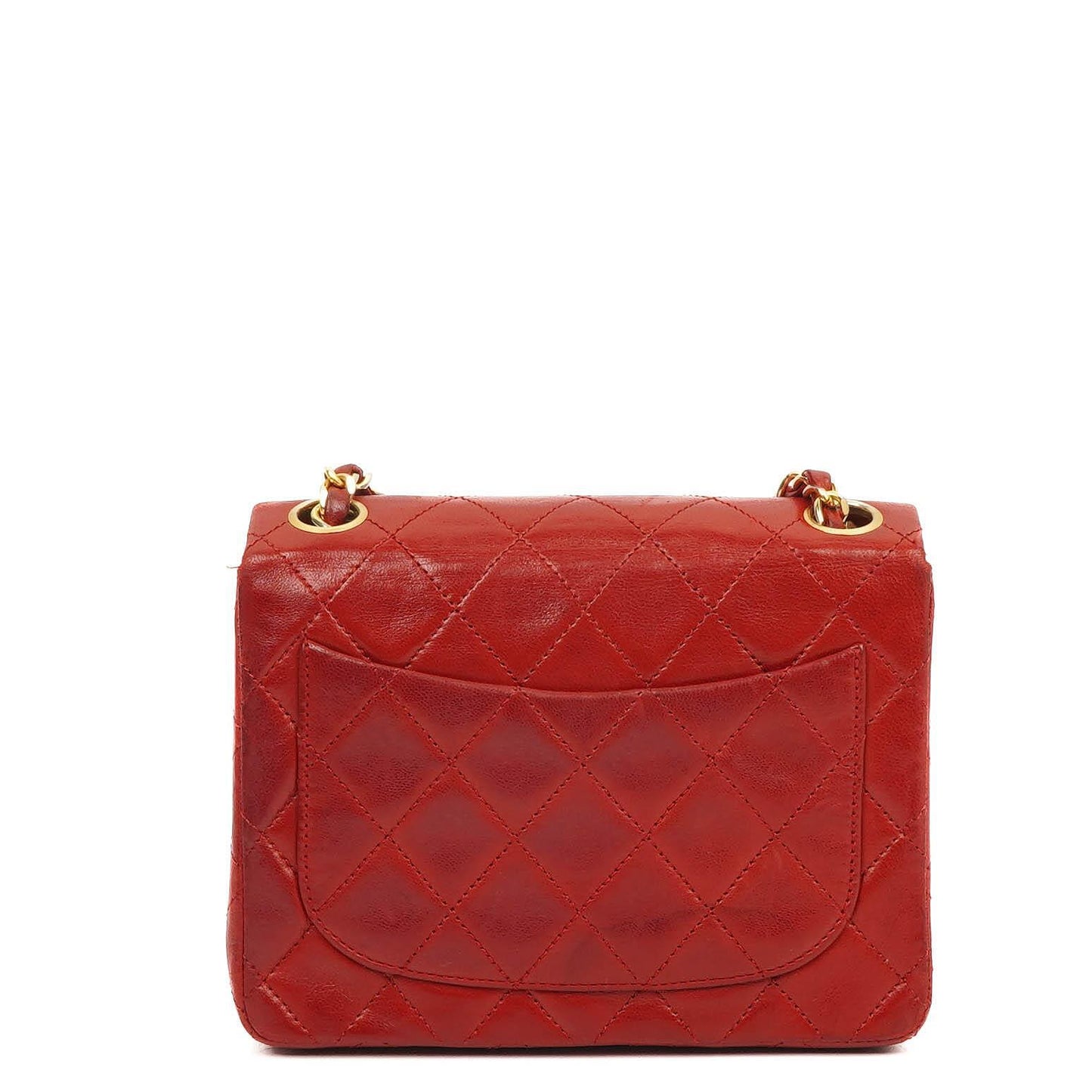 Chanel Mini Quadrat Klassische Klapptasche Rotes Gequiltetes Lammleder 24K Vergoldete Hardware
