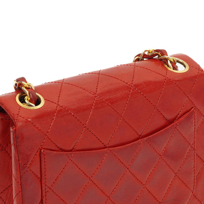 Chanel Mini Quadrat Klassische Klapptasche Rotes Gequiltetes Lammleder 24K Vergoldete Hardware