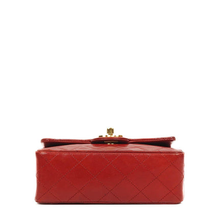 Chanel Mini Quadrat Klassische Klapptasche Rotes Gequiltetes Lammleder 24K Vergoldete Hardware