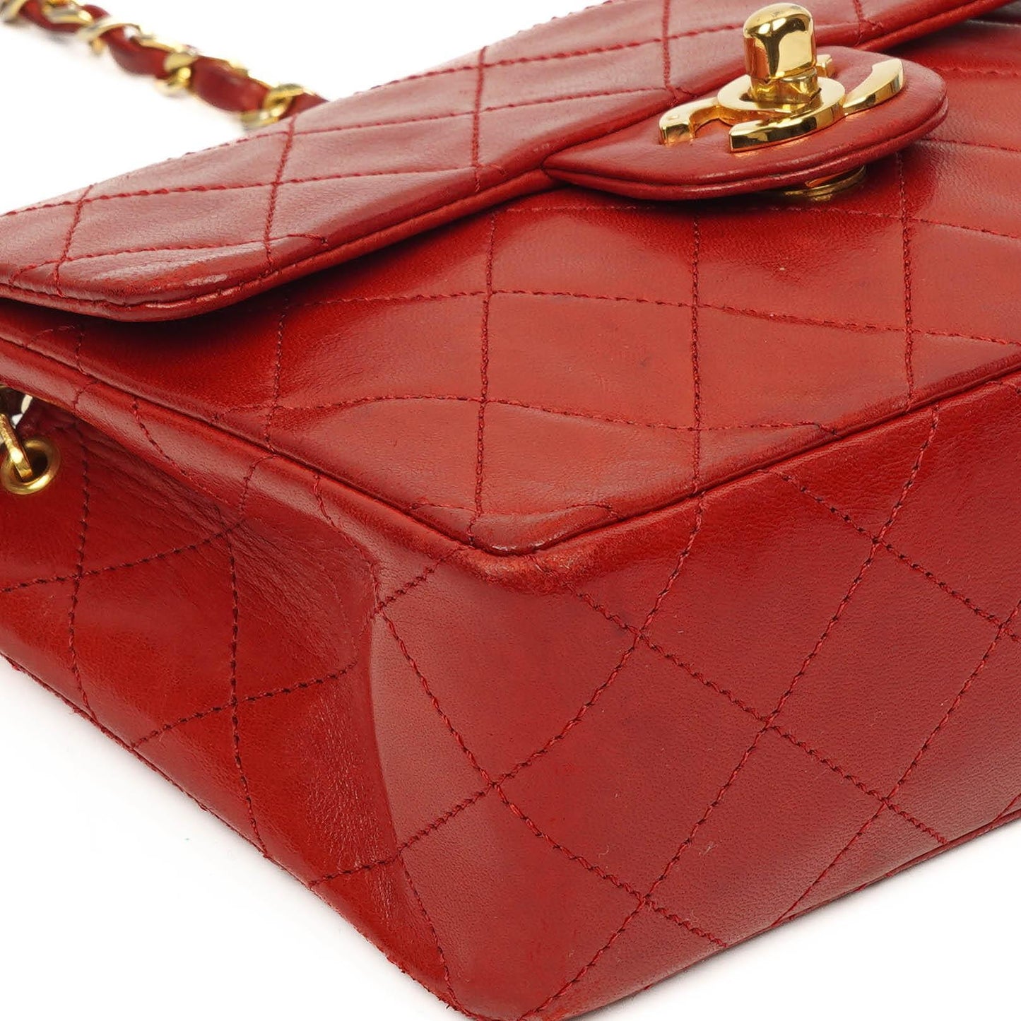 Chanel Mini Quadrat Klassische Klapptasche Rotes Gequiltetes Lammleder 24K Vergoldete Hardware