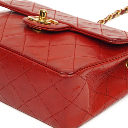 Chanel Mini Quadrat Klassische Klapptasche Rotes Gequiltetes Lammleder 24K Vergoldete Hardware