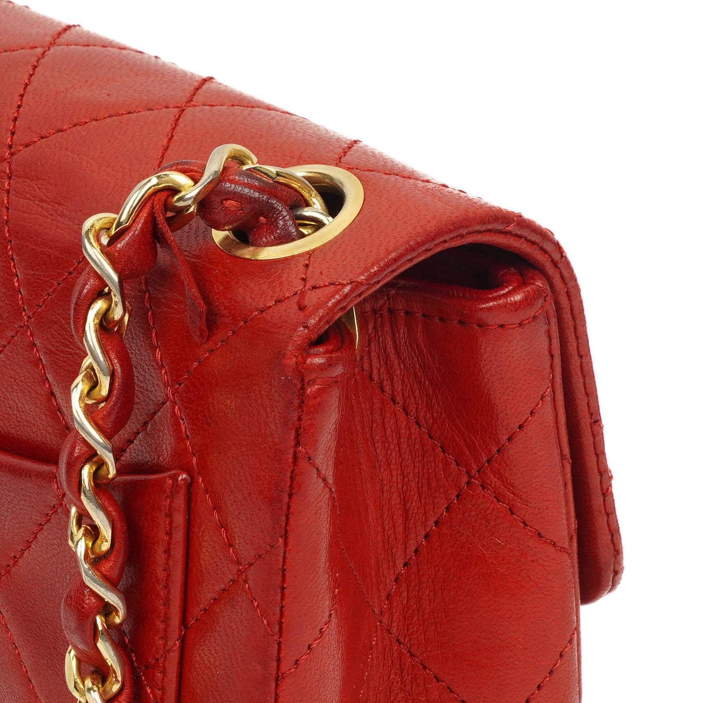 Chanel Mini Quadrat Klassische Klapptasche Rotes Gequiltetes Lammleder 24K Vergoldete Hardware