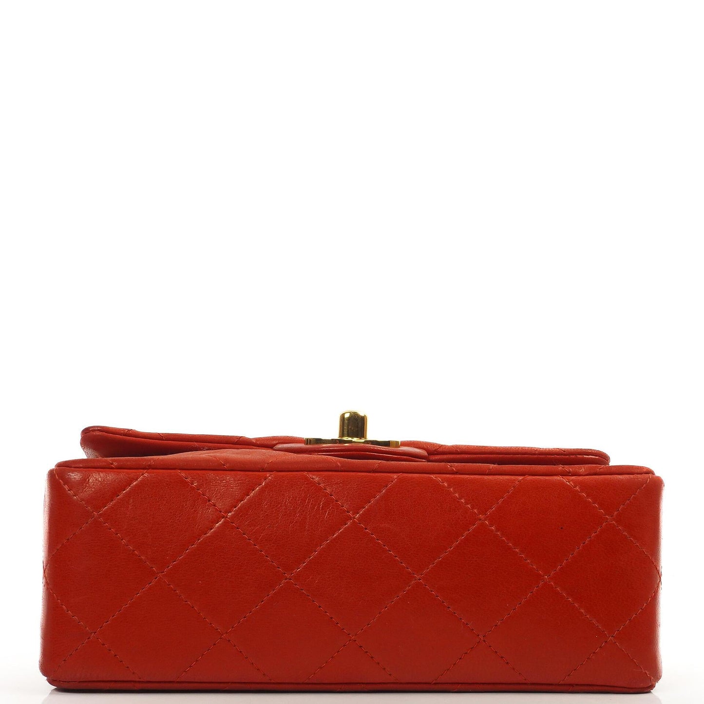 Chanel Mini Square Classic Flap Bag aus rotem gestepptem Lammleder mit 24K vergoldeten Beschlägen