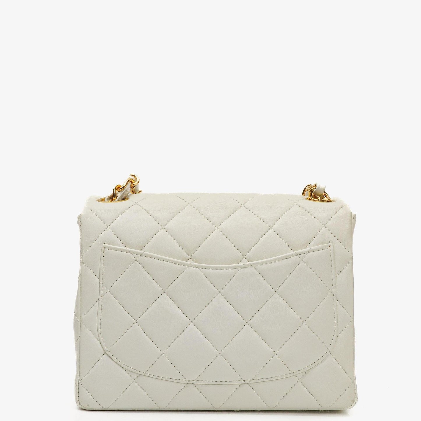 Chanel Mini Square Classic Flap Tasche Weiß Stepp-Lammleder mit 24K vergoldeten Beschlägen, 1997-199