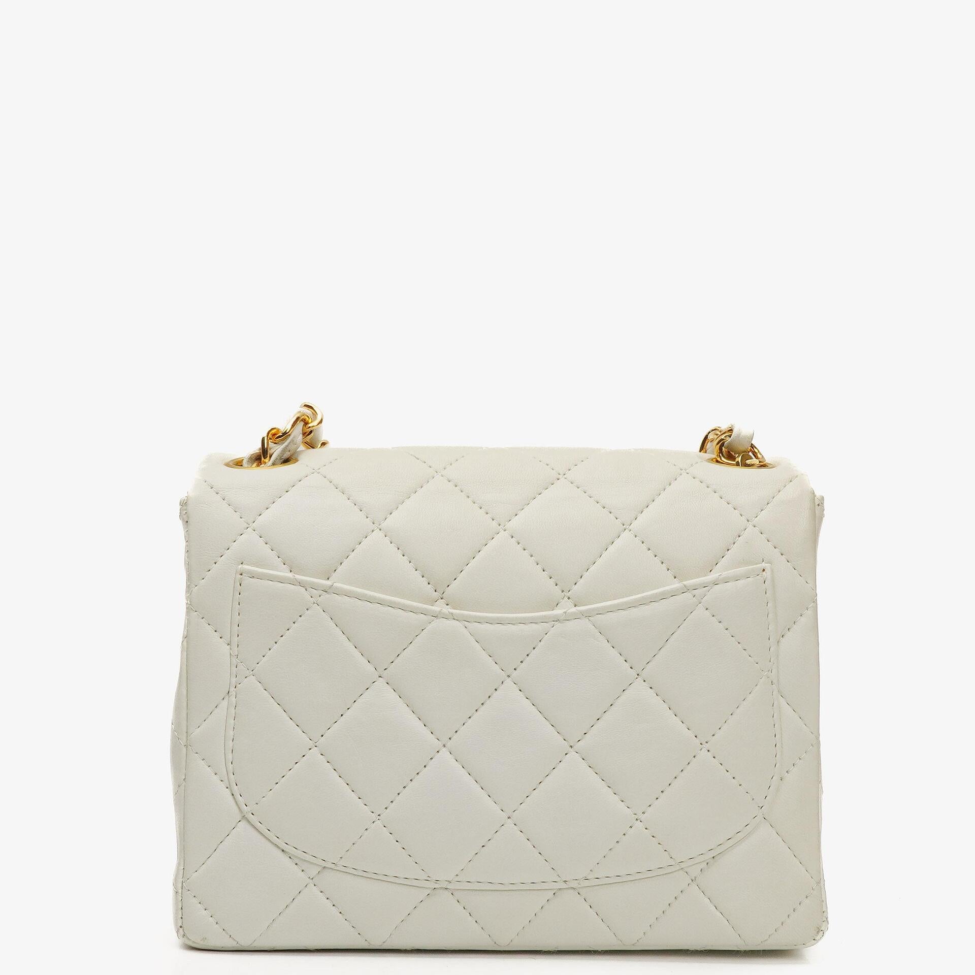 Chanel Mini Square Classic Flap Tasche Weiß Stepp-Lammleder mit 24K vergoldeten Beschlägen, 1997-199