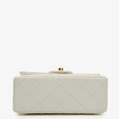 Chanel Mini Square Classic Flap Tasche Weiß Stepp-Lammleder mit 24K vergoldeten Beschlägen, 1997-199