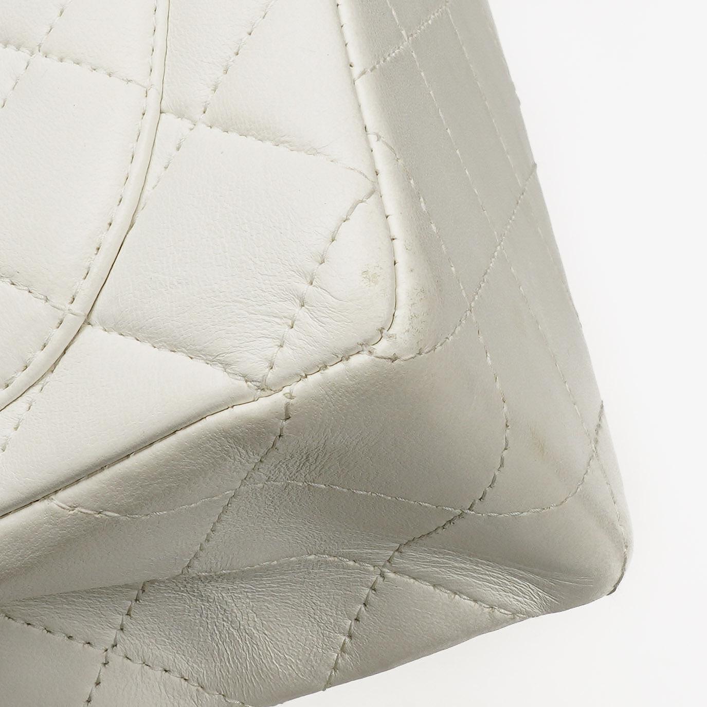 Chanel Mini Square Classic Flap Tasche Weiß Stepp-Lammleder mit 24K vergoldeten Beschlägen, 1997-199