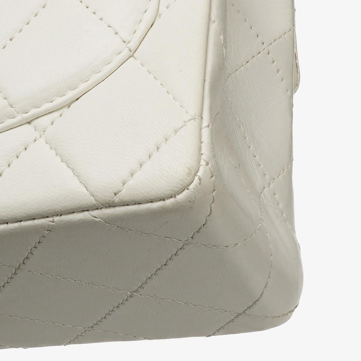 Chanel Mini Square Classic Flap Tasche Weiß Stepp-Lammleder mit 24K vergoldeten Beschlägen, 1997-199