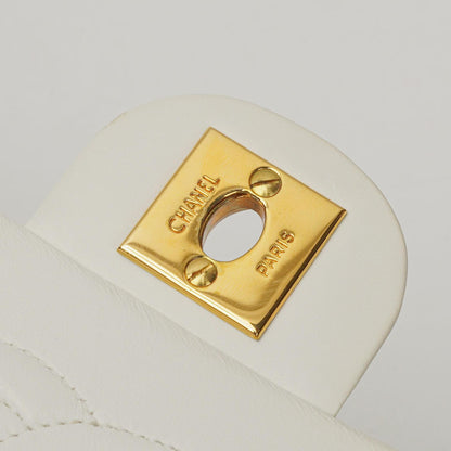 Chanel Mini Square Classic Flap Tasche Weiß Stepp-Lammleder mit 24K vergoldeten Beschlägen, 1997-199