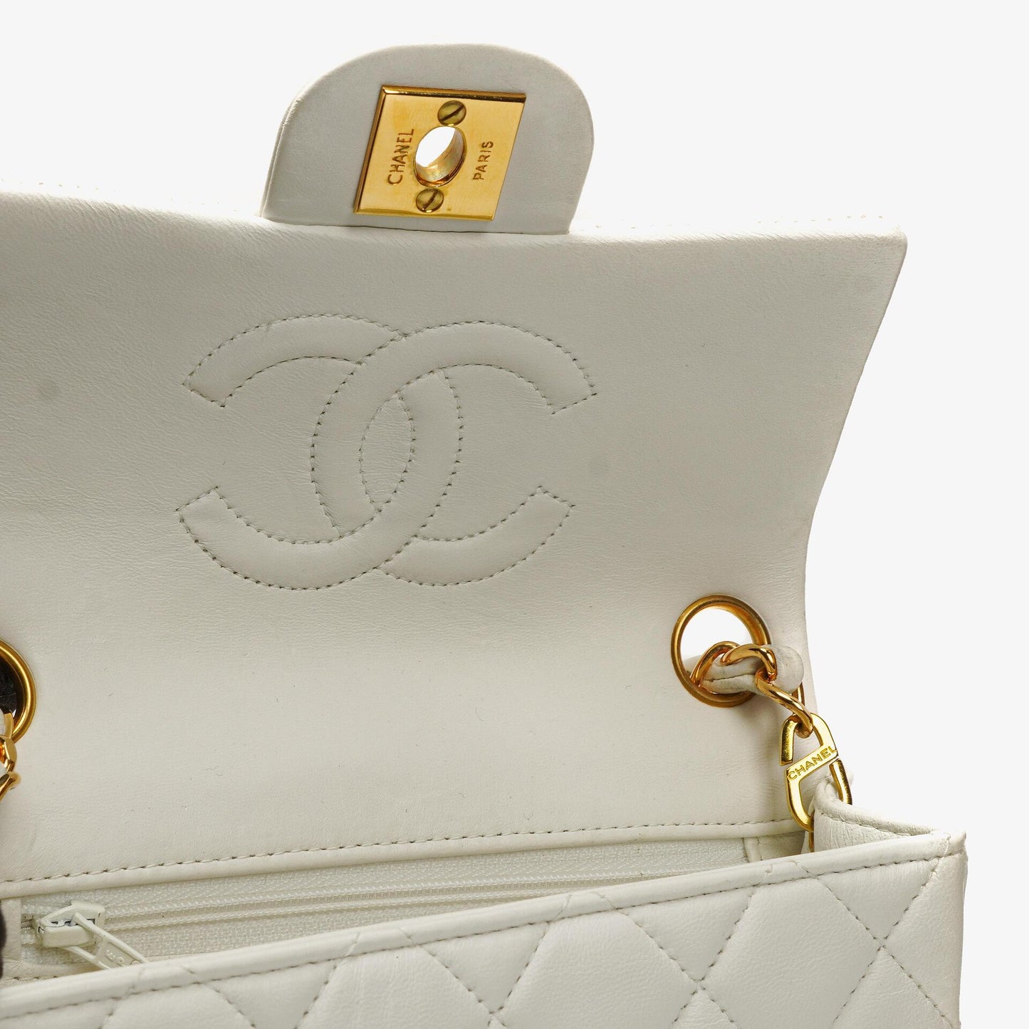 Chanel Mini Square Classic Flap Tasche Weiß Stepp-Lammleder mit 24K vergoldeten Beschlägen, 1997-199