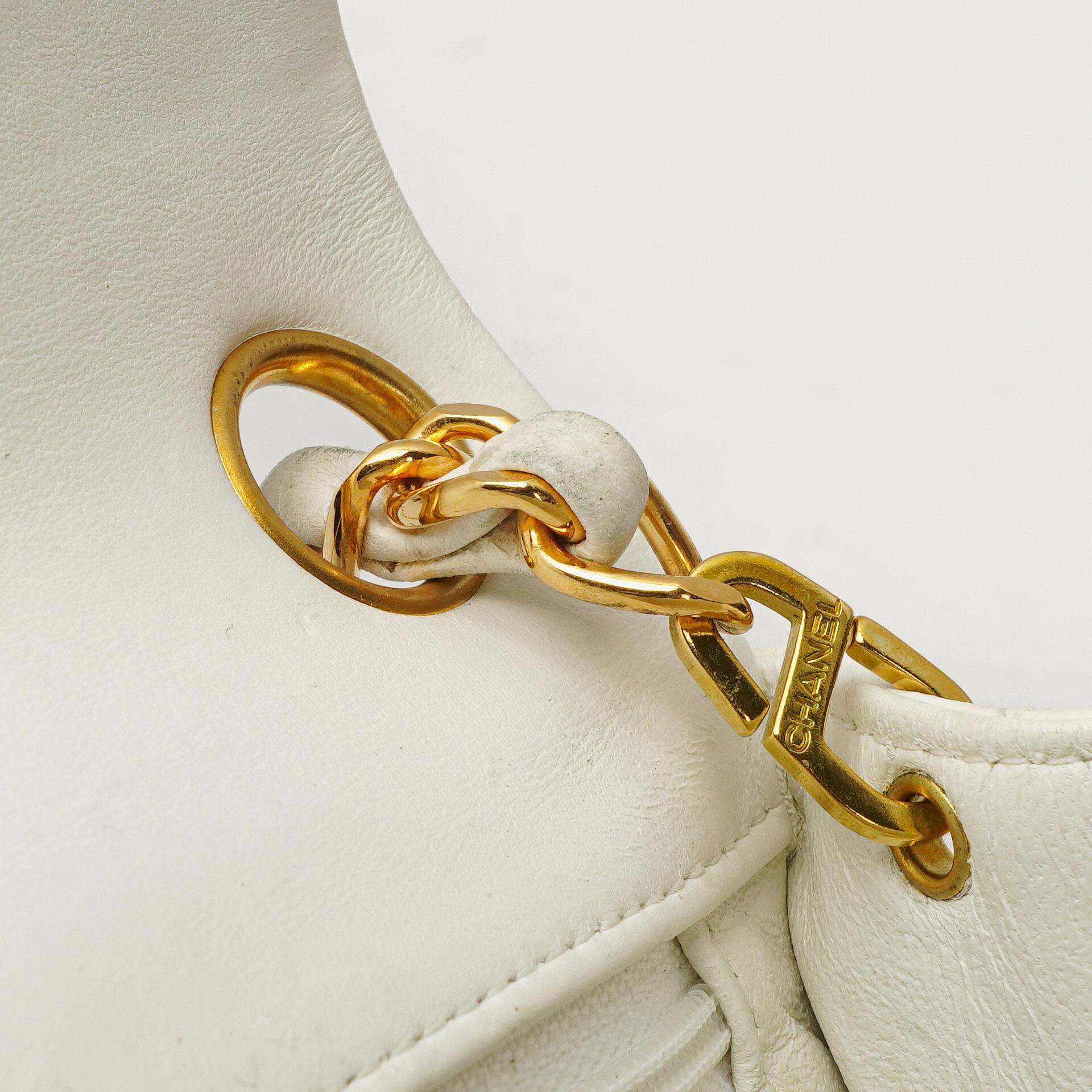 Chanel Mini Square Classic Flap Tasche Weiß Stepp-Lammleder mit 24K vergoldeten Beschlägen, 1997-199