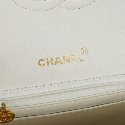 Chanel Mini Square Classic Flap Bag aus weißem gestepptem Lammleder mit 24K vergoldeten Beschlägen
