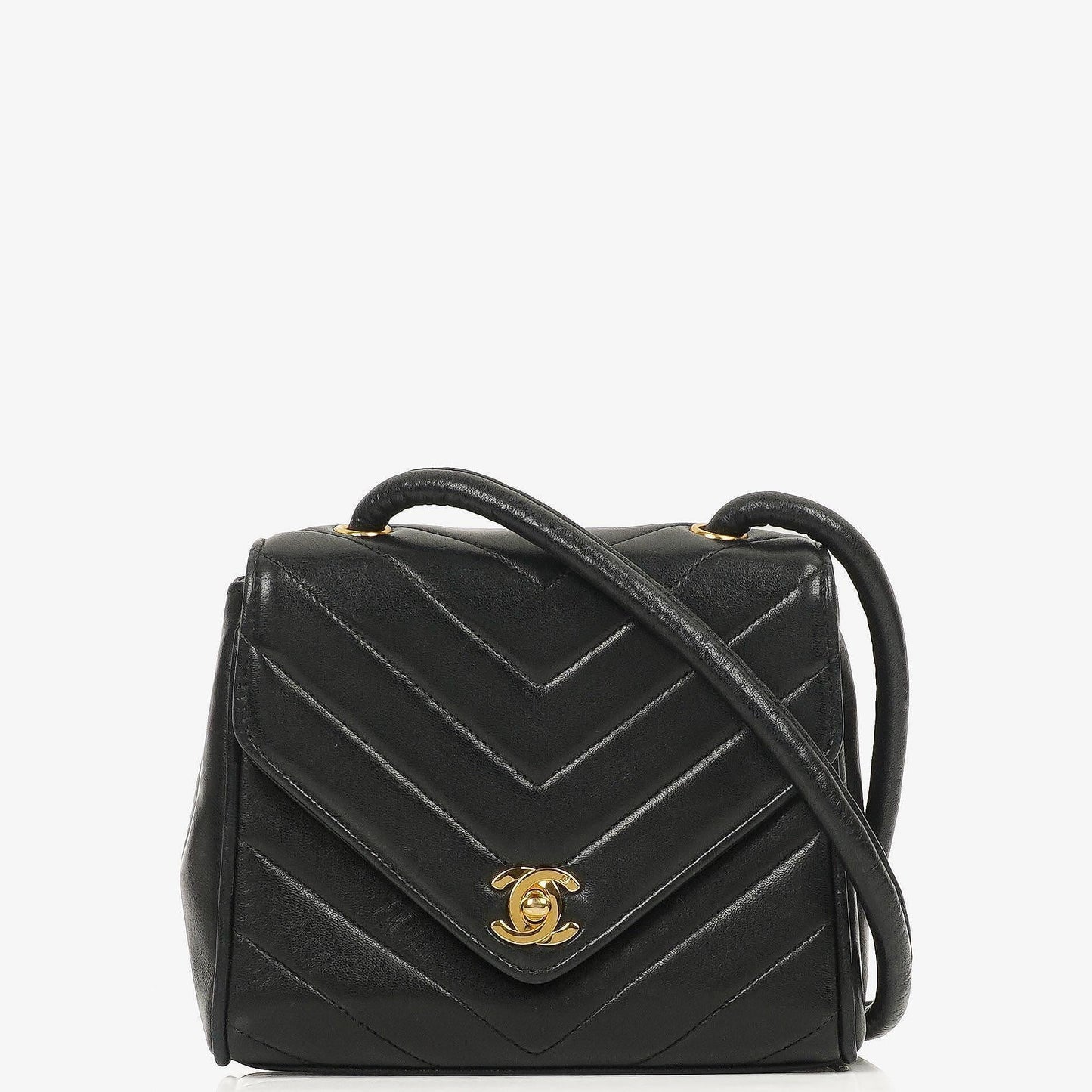 Chanel Mini Quadratische Klappentasche Chevron Gepolstertes Lammleder 24K vergoldete Hardware