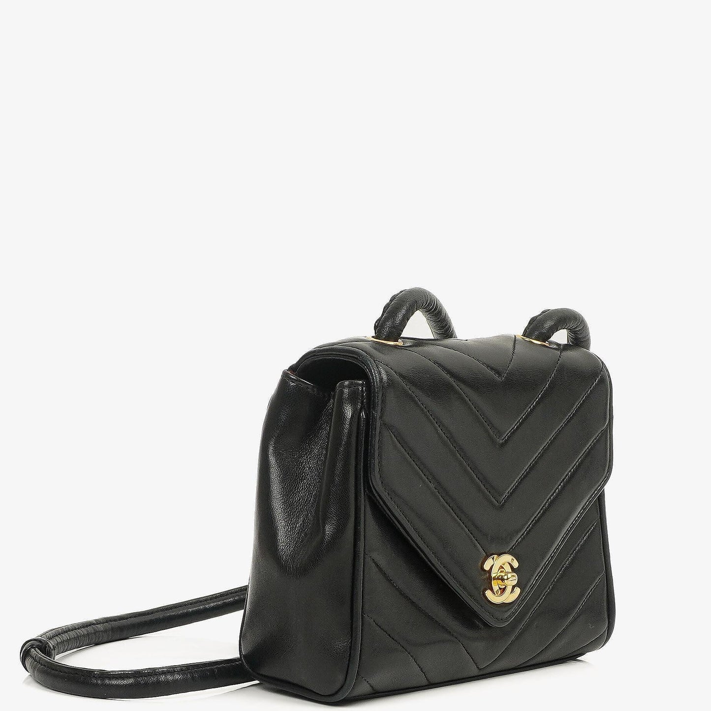 Chanel Mini Quadratische Klappentasche Chevron Gepolstertes Lammleder 24K vergoldete Hardware
