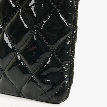 Chanel Große Kosmetiktasche aus marineblauem Lammleder und olivgrünem gestepptem Lackleder, 2014