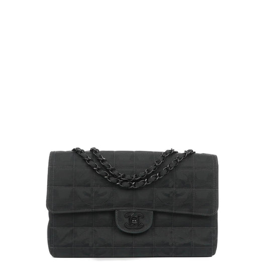 Chanel Nylon Travel Line Medium Classic Flap Bag So Black