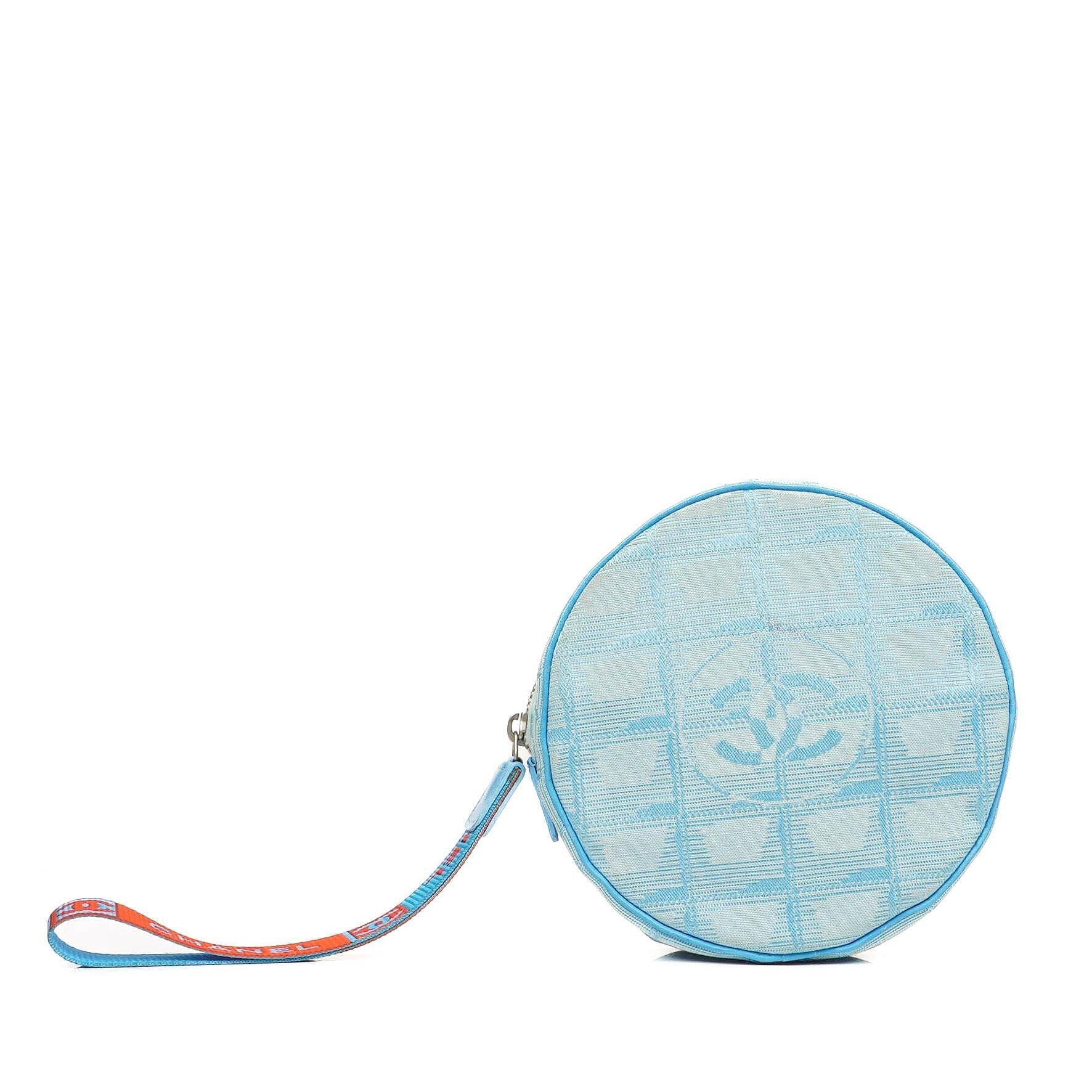 Chanel Nylon Reise Runde Blaue Kosmetiktasche, 2002-2003