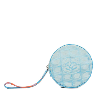 Chanel Nylon Reise Runde Blaue Kosmetiktasche, 2002-2003