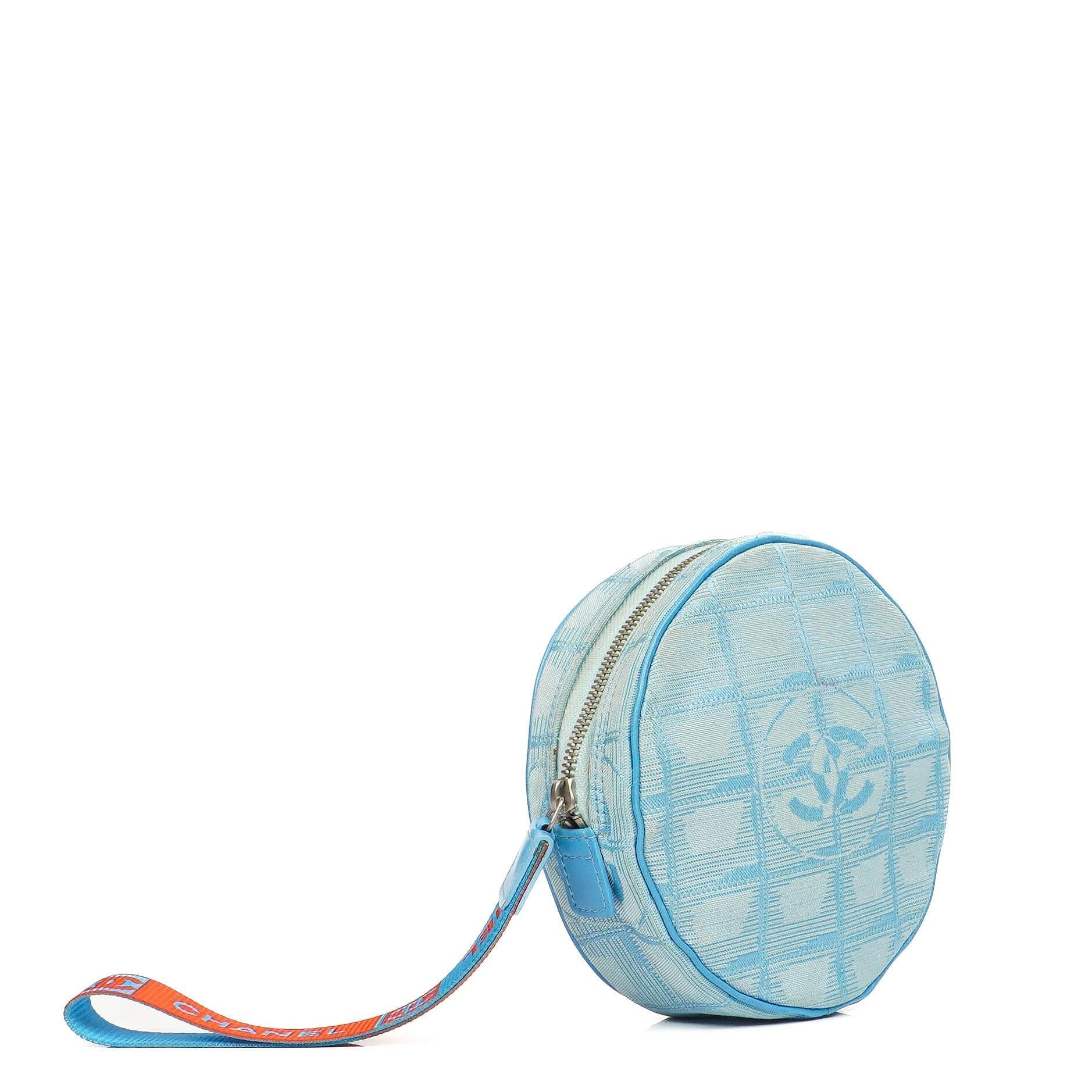 Chanel Nylon Reise Runde Blaue Kosmetiktasche, 2002-2003