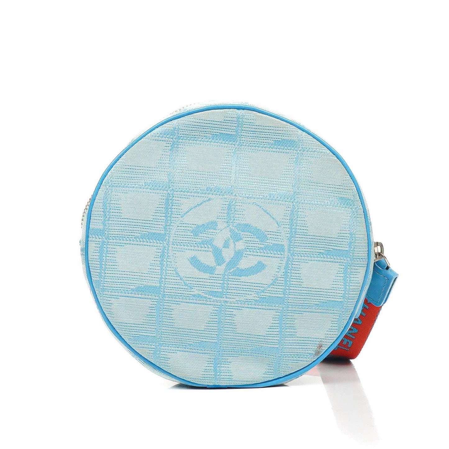Chanel Nylon Reise Runde Blaue Kosmetiktasche, 2002-2003
