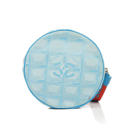 Chanel Nylon Reise Runde Blaue Kosmetiktasche, 2002-2003