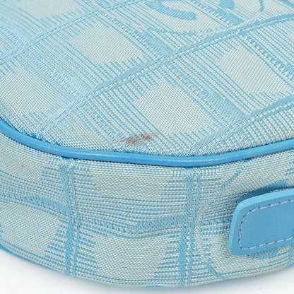 Chanel Nylon Reise Runde Blaue Kosmetiktasche, 2002-2003
