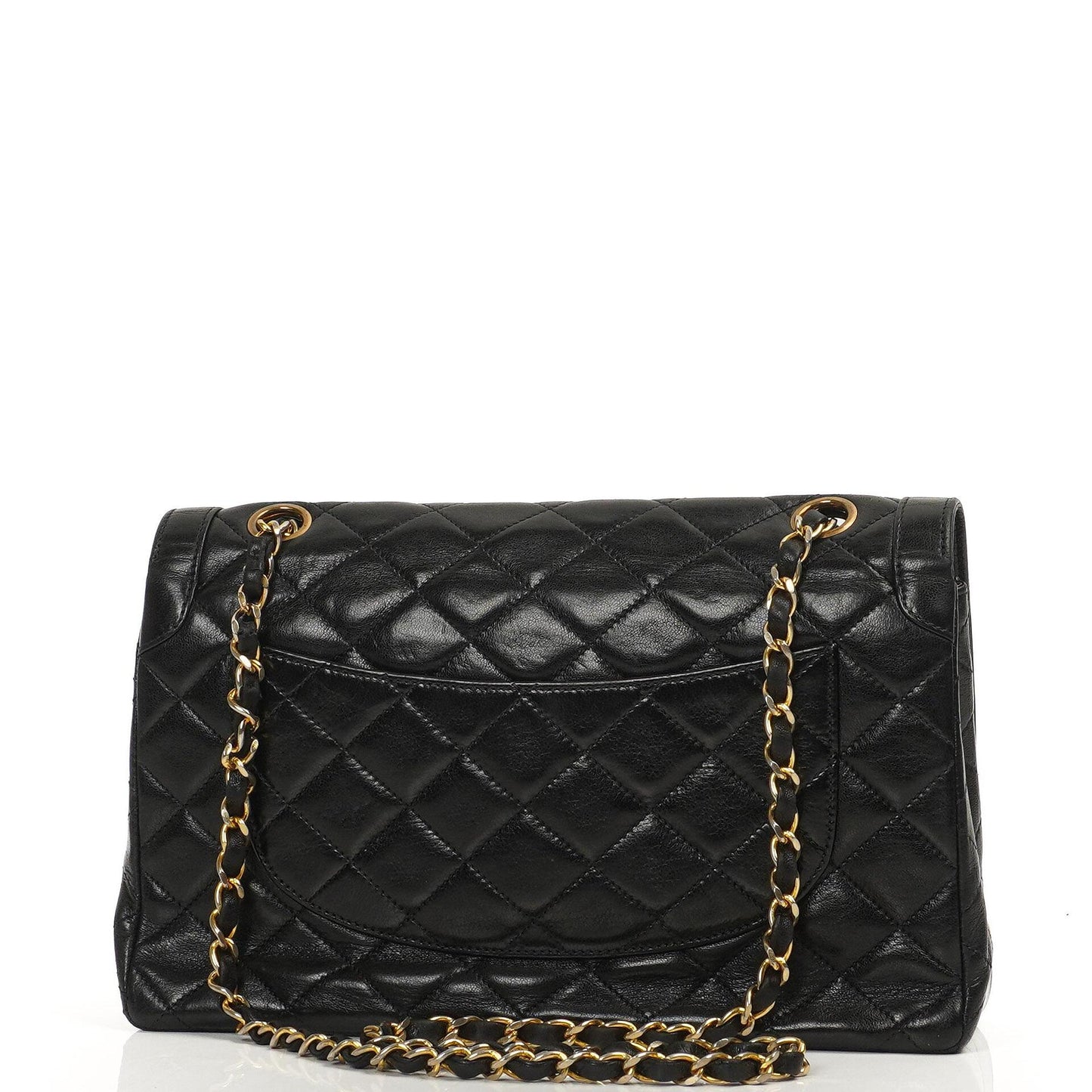 Chanel Paris Klassische Mittlere Doppelklappen Tasche Schwarze Gequiltete Lammleder Mit Gold- & Silberfarbenem Zubehör