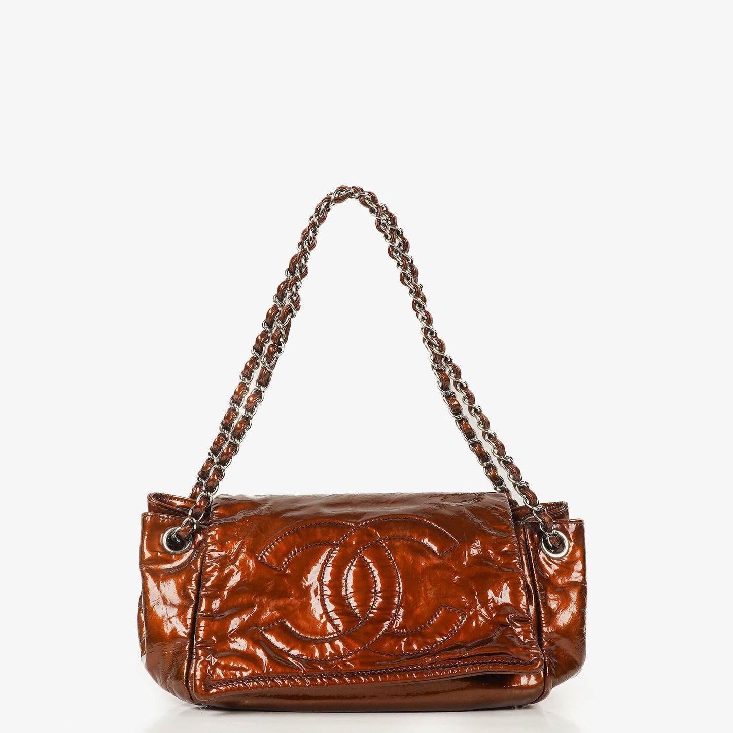 Chanel CC Accordion Flap-Tasche aus Lackleder