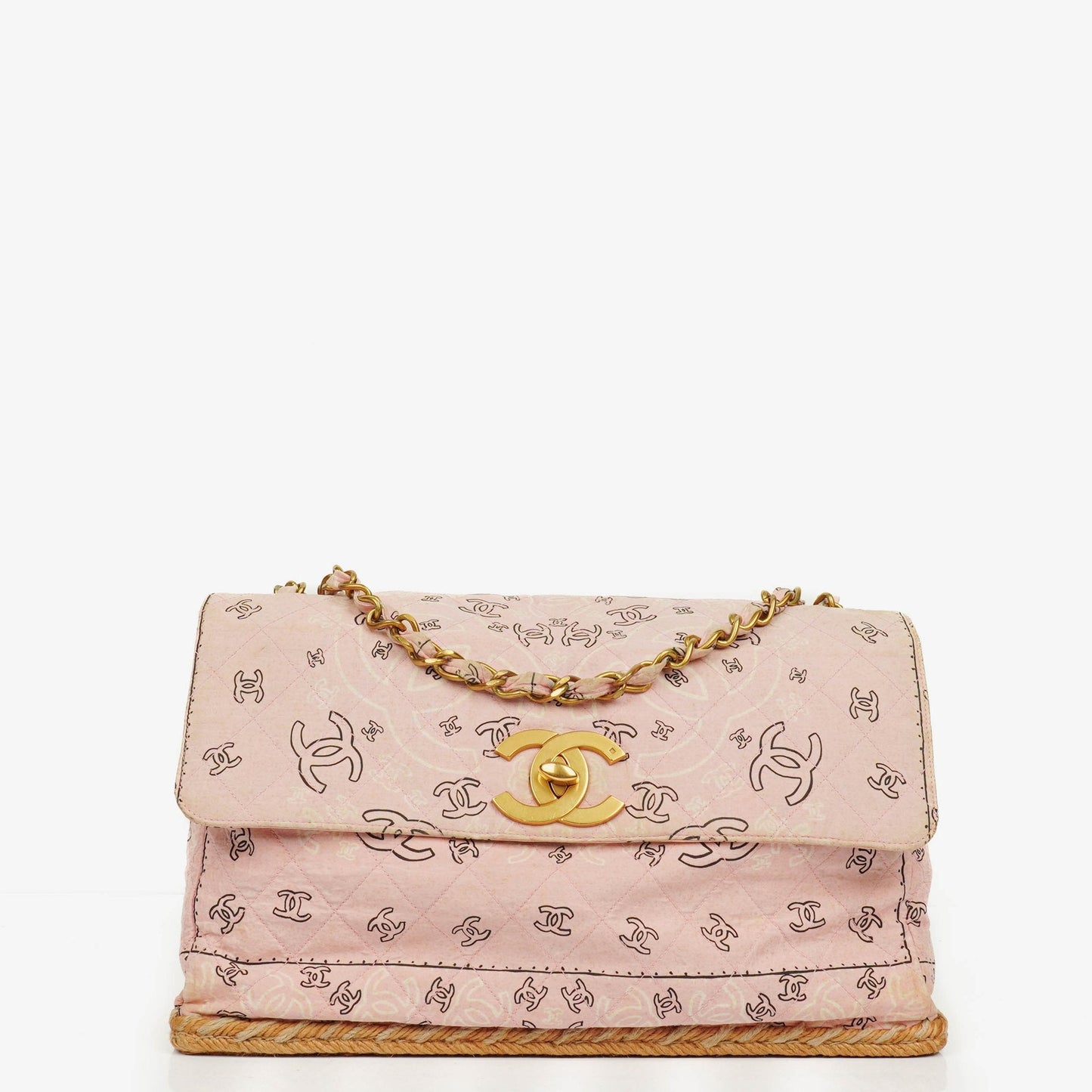 Chanel Maxi Single Flap Schultertasche aus pinkem Bandana Canvas