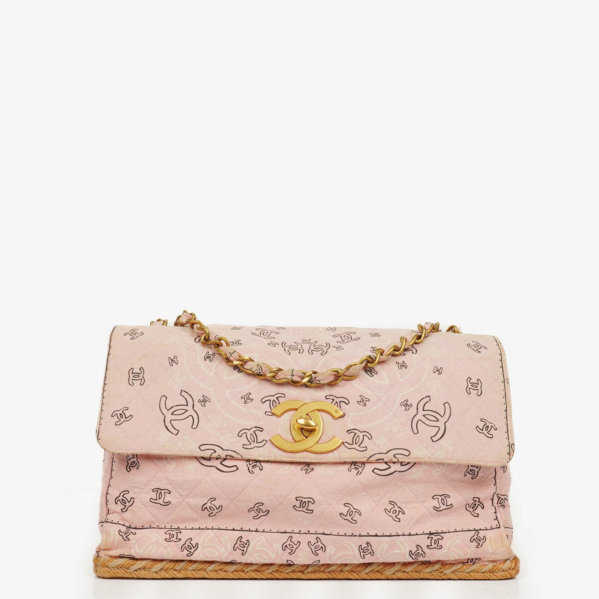 Chanel Maxi Single Flap Schultertasche aus pinkem Bandana Canvas