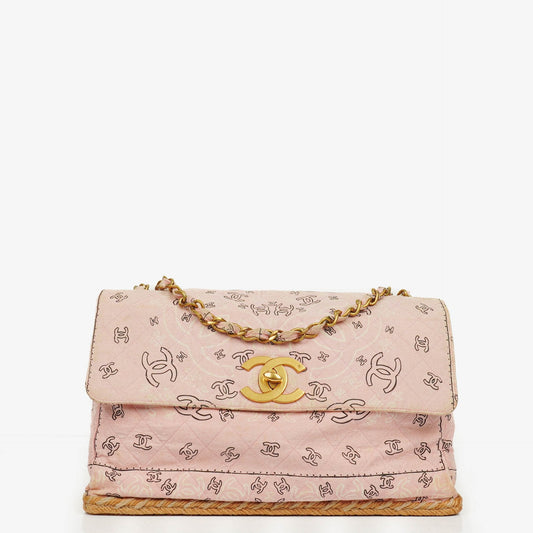 Chanel Maxi Single Flap Schultertasche aus pinkem Bandana Canvas