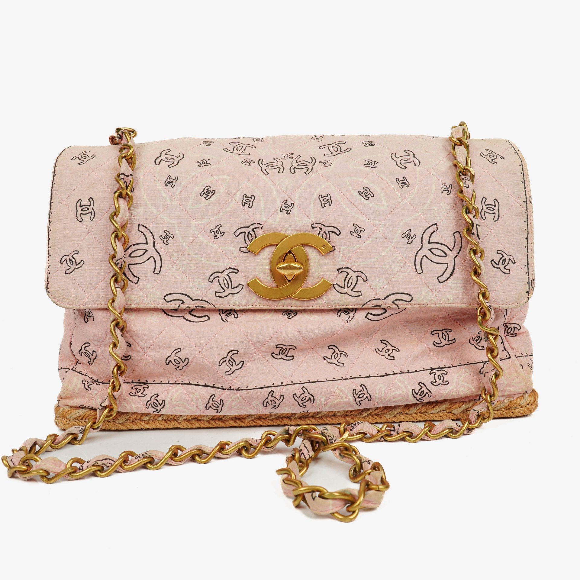 Chanel Maxi Single Flap Schultertasche aus pinkem Bandana Canvas