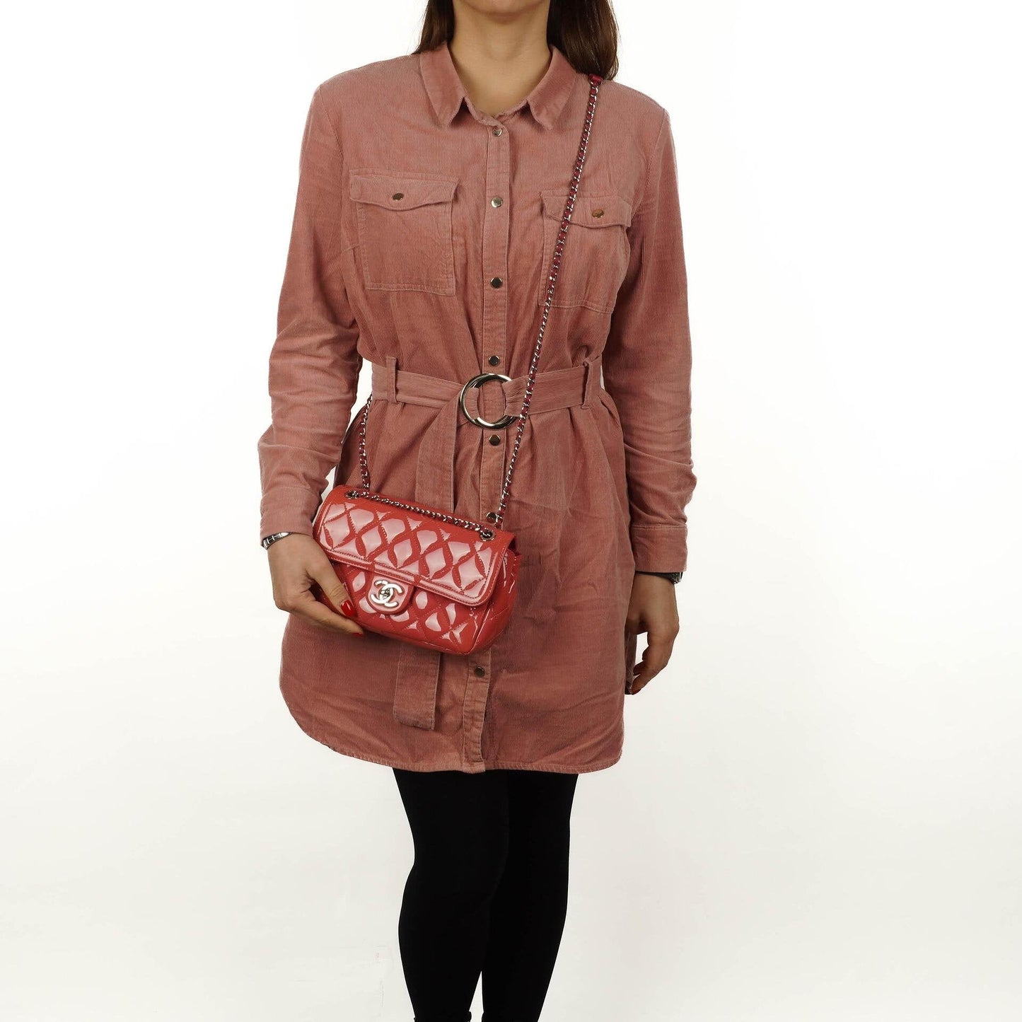 Chanel Classic Mini Flap Tasche aus rosa Lackkalbsleder