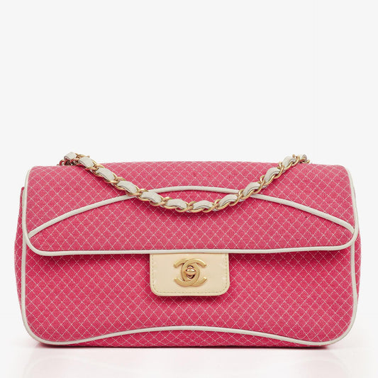 Chanel Single Flap Bag aus gestepptem Jersey in Pink und Weiß