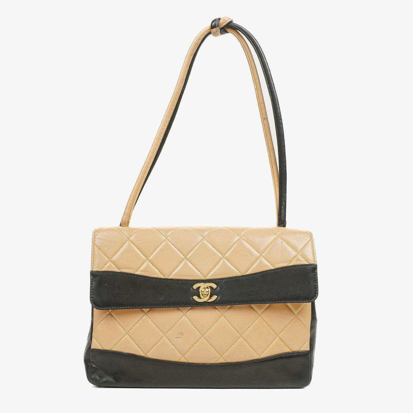 Chanel Gestepptes Lammleder Beige Schwarz Single Flap